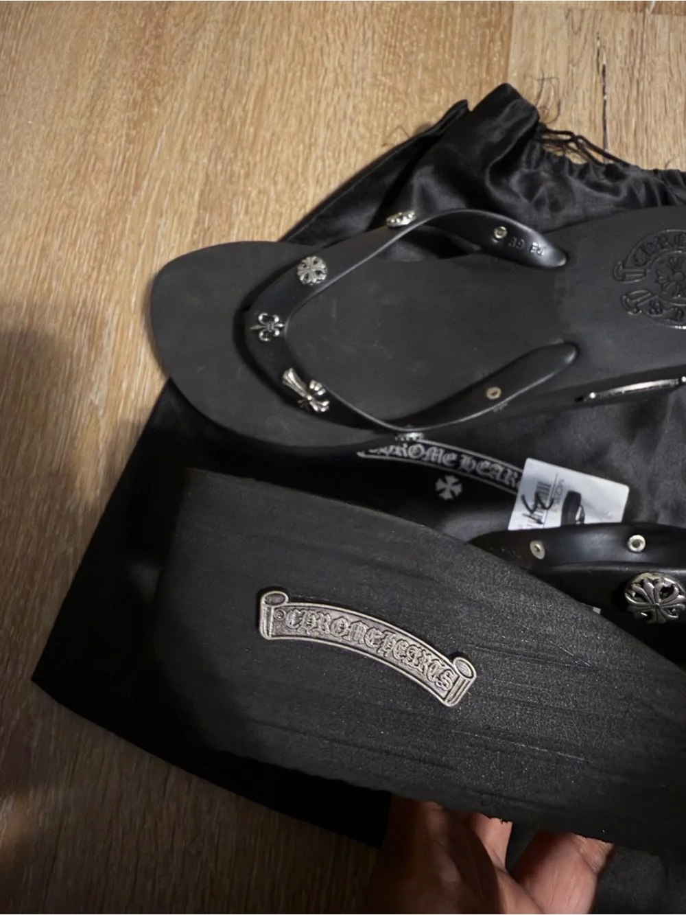 Chrome Hearts Black Platform Flip Flop Sandals